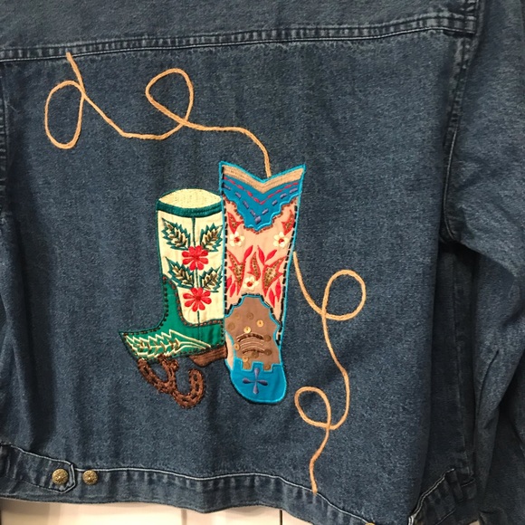 Tantrums Western Cowgirl Boots Denim Jacket - Picture 3 of 7